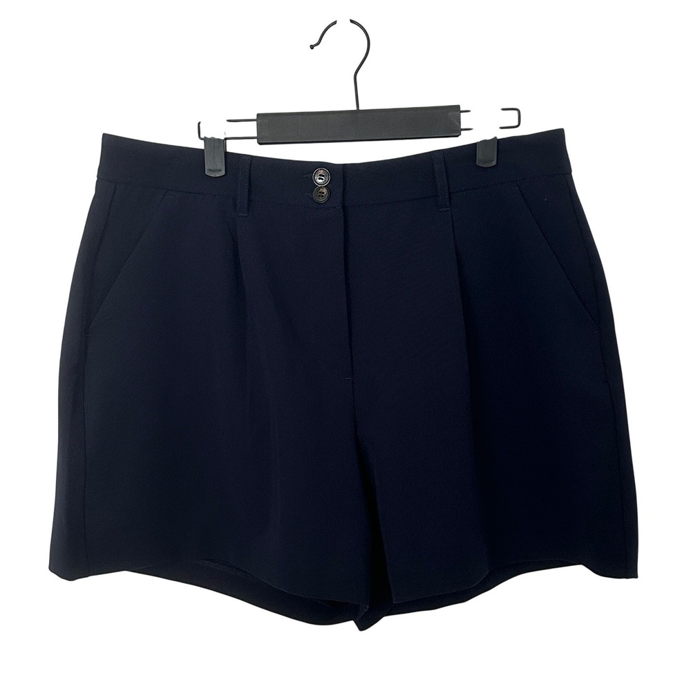 Nautica Jeans Womens 12 Navy Blue Pleated Front Stretch Shorts Navy Blue Solid